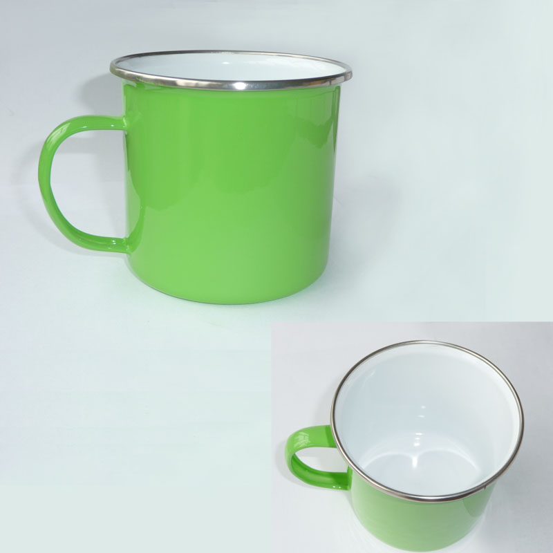 GL-AAA1102 17oz. (500ml) Green Enamel Mug with Stainless Steel Rim