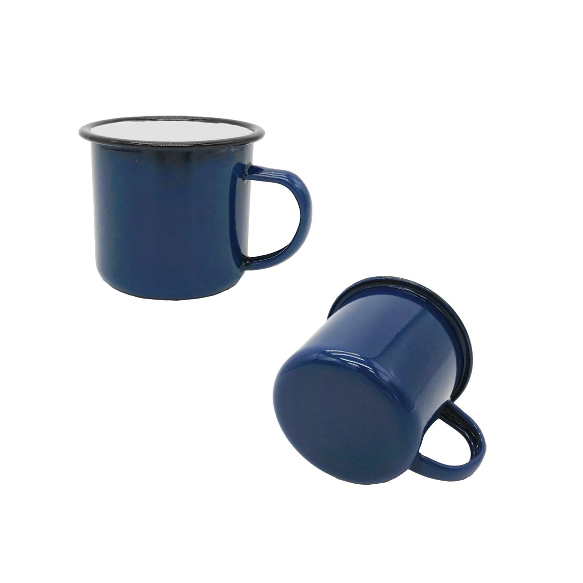 GL-AAA1109 12oz. (380ml) Enamel + Steel Camping Mug Blue Body Black Rim