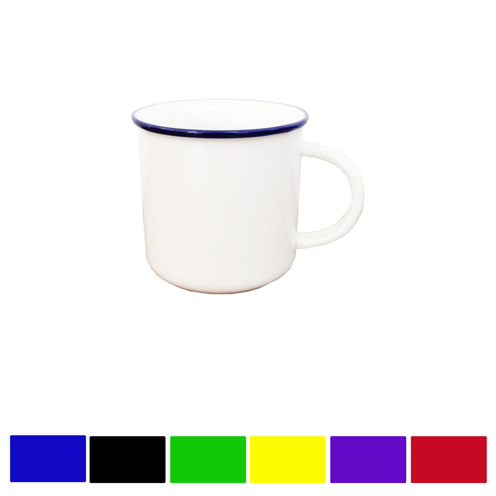 GL-AAA1043 13.5oz Coffee Milk Mug White Ceramic Cup Blue Rim No Cover
