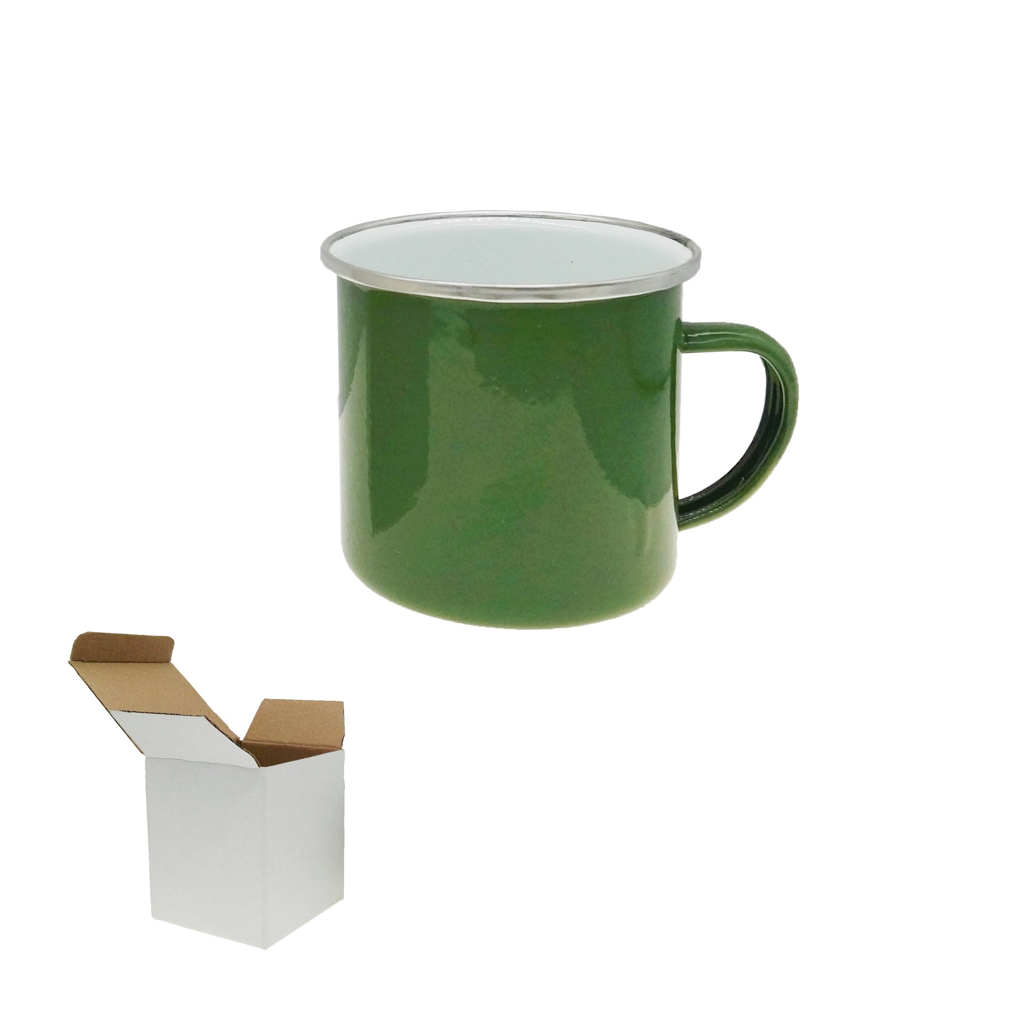 GL-AAA1160 High-Quality 12oz Green Cmping Mug w/ Silver Rim & Box