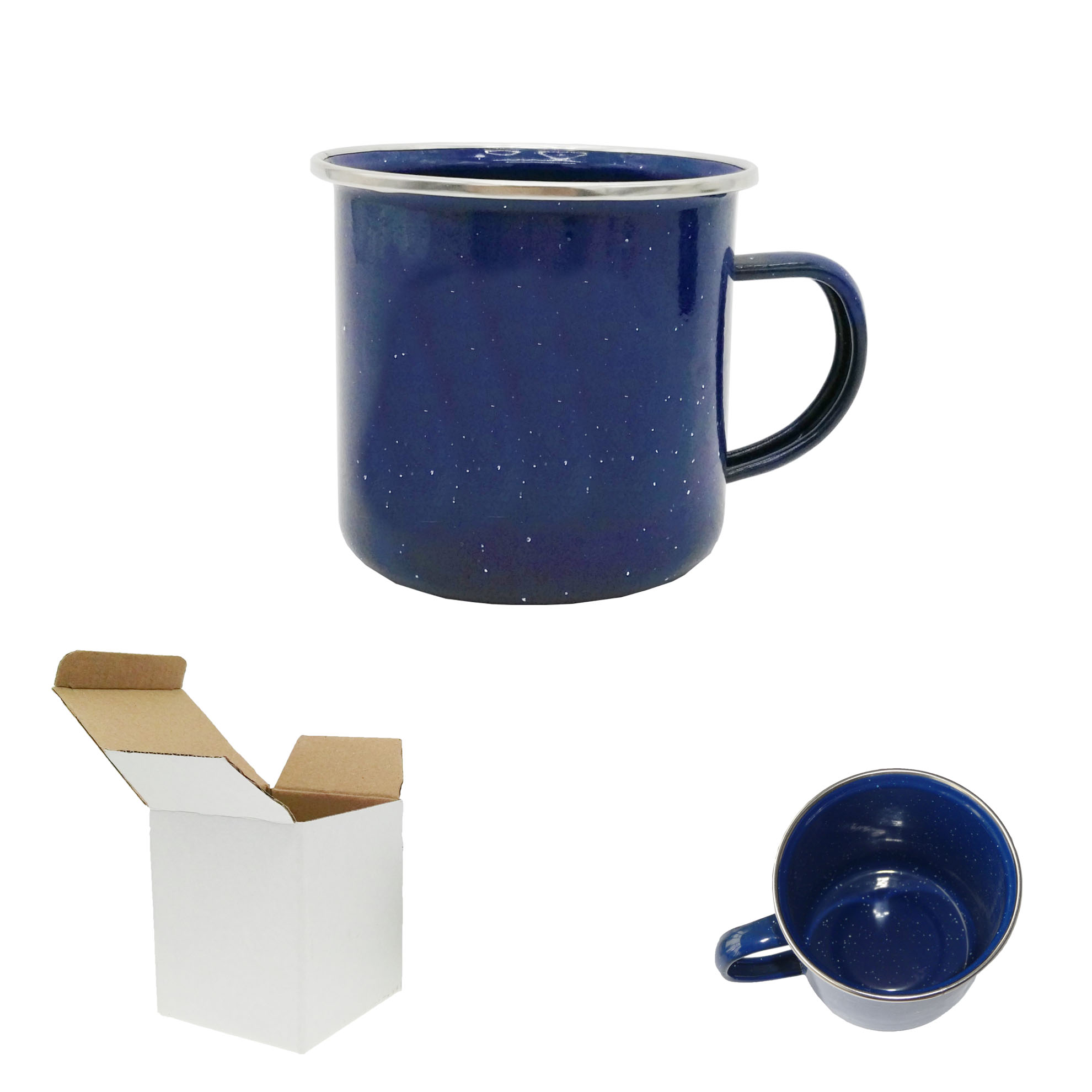 GL-AAA1161 12oz Blue Cmping Mug with Silver Rim and Box
