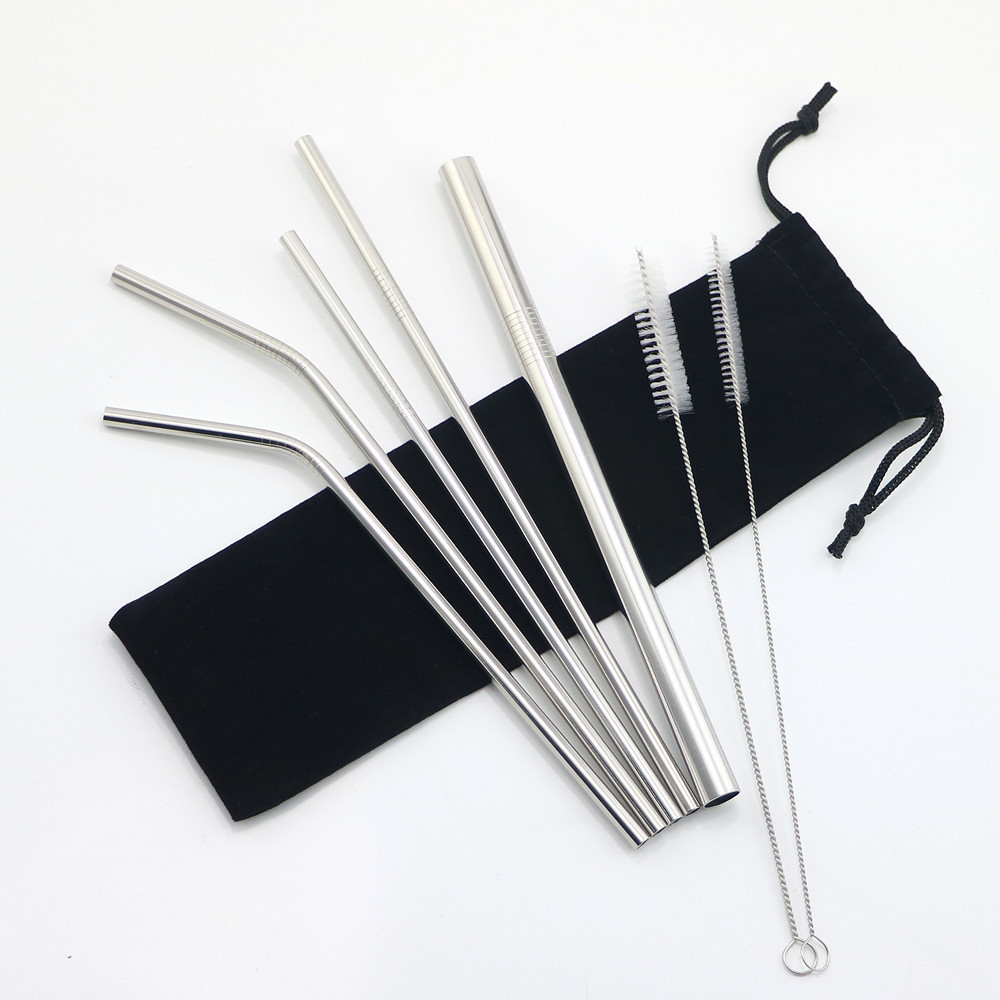 GL-AAJ1077 7 in 1 Stainless Steel Drinking Straws Set w/ Cleaning Brush