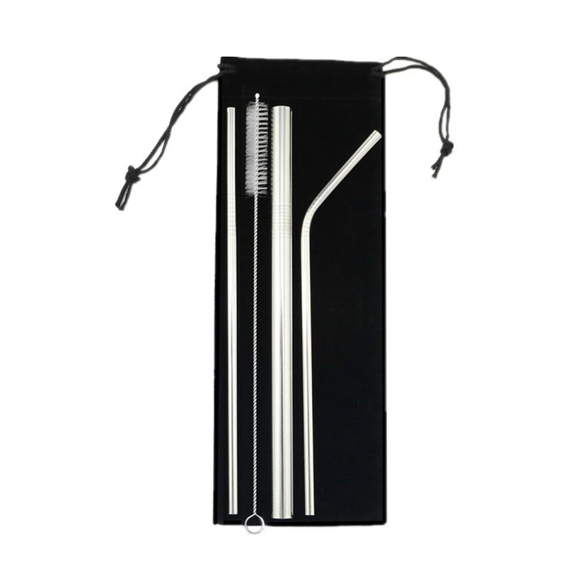GL-AAJ1076 4 in 1 Stainless Steel Drinking Straws Set w/ Cleaning Brush