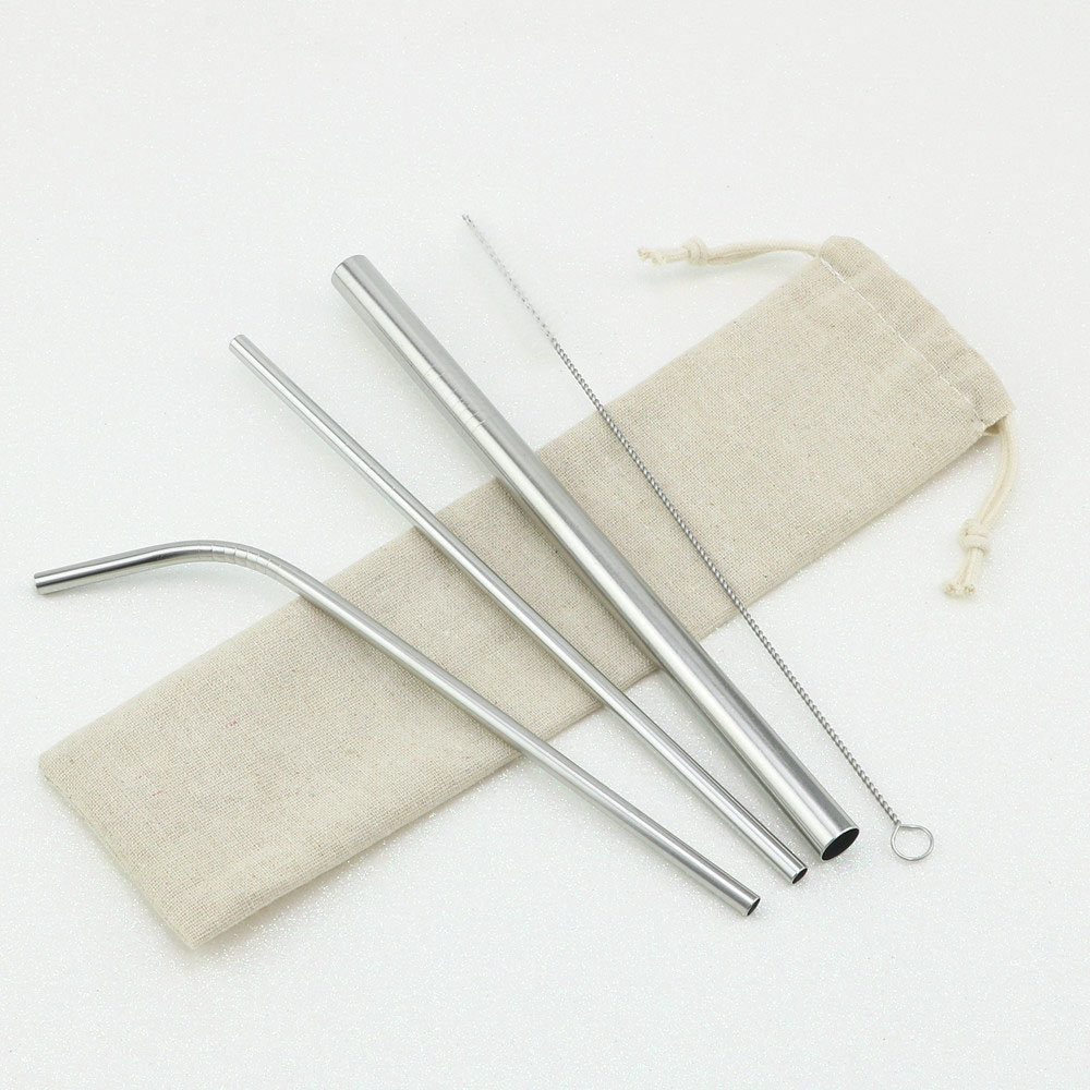GL-AAJ1079 4 in 1 Stainless Steel Drinking Straws Set w/ Cleaning Brush