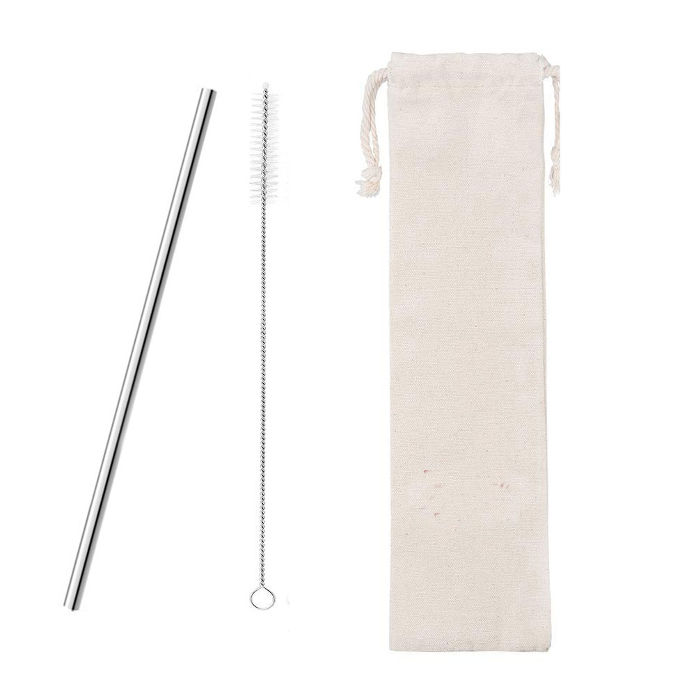 GL-AAJ1085 2 in 1 Set Silver Metal Drinking Straw with Cleaning Brush