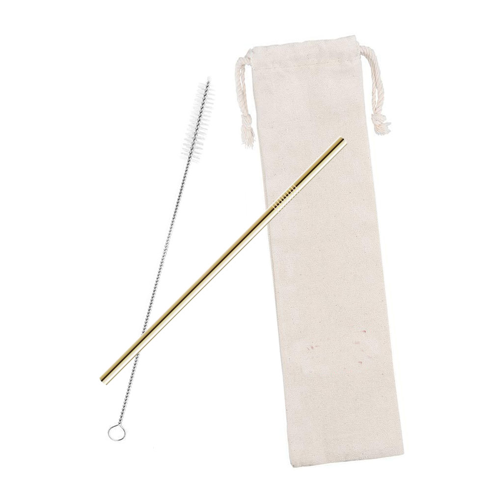 GL-AAJ1086 2 in 1 Gold Metal Drinking Straws Set with Cleaning Brush