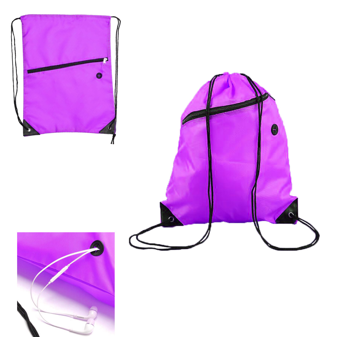 GL-AAA1326 13.5inch x 15.5inch 210D Drawstring Sportpack with Zipped Pouch