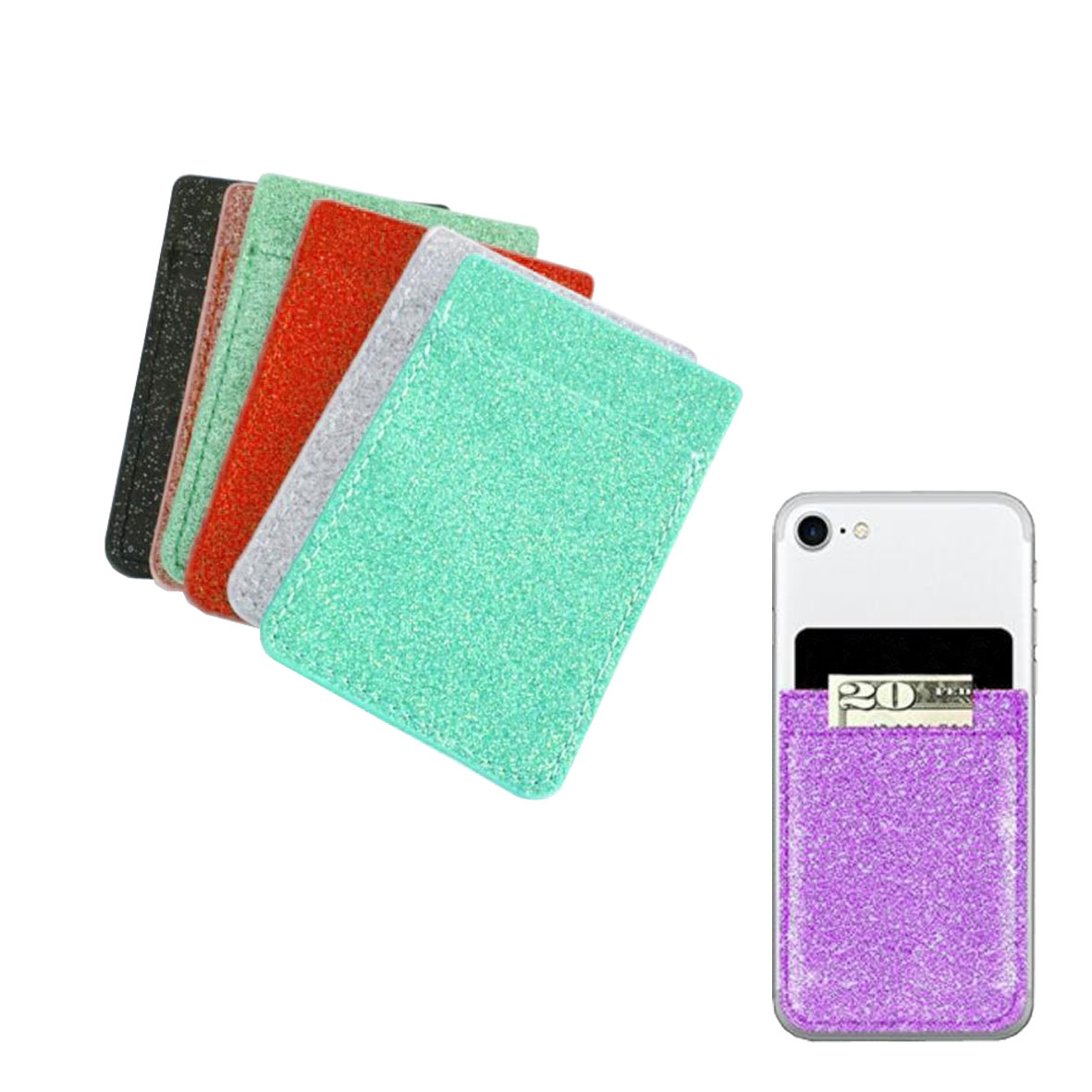 GL-AAA1349 Glitter Leatherete Adhesive Cell Phone Wallet