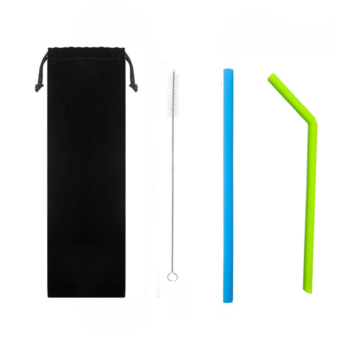GL-AAJ1095 3 in 1 Drinking Silicone Straws Set with Cleaning Brush