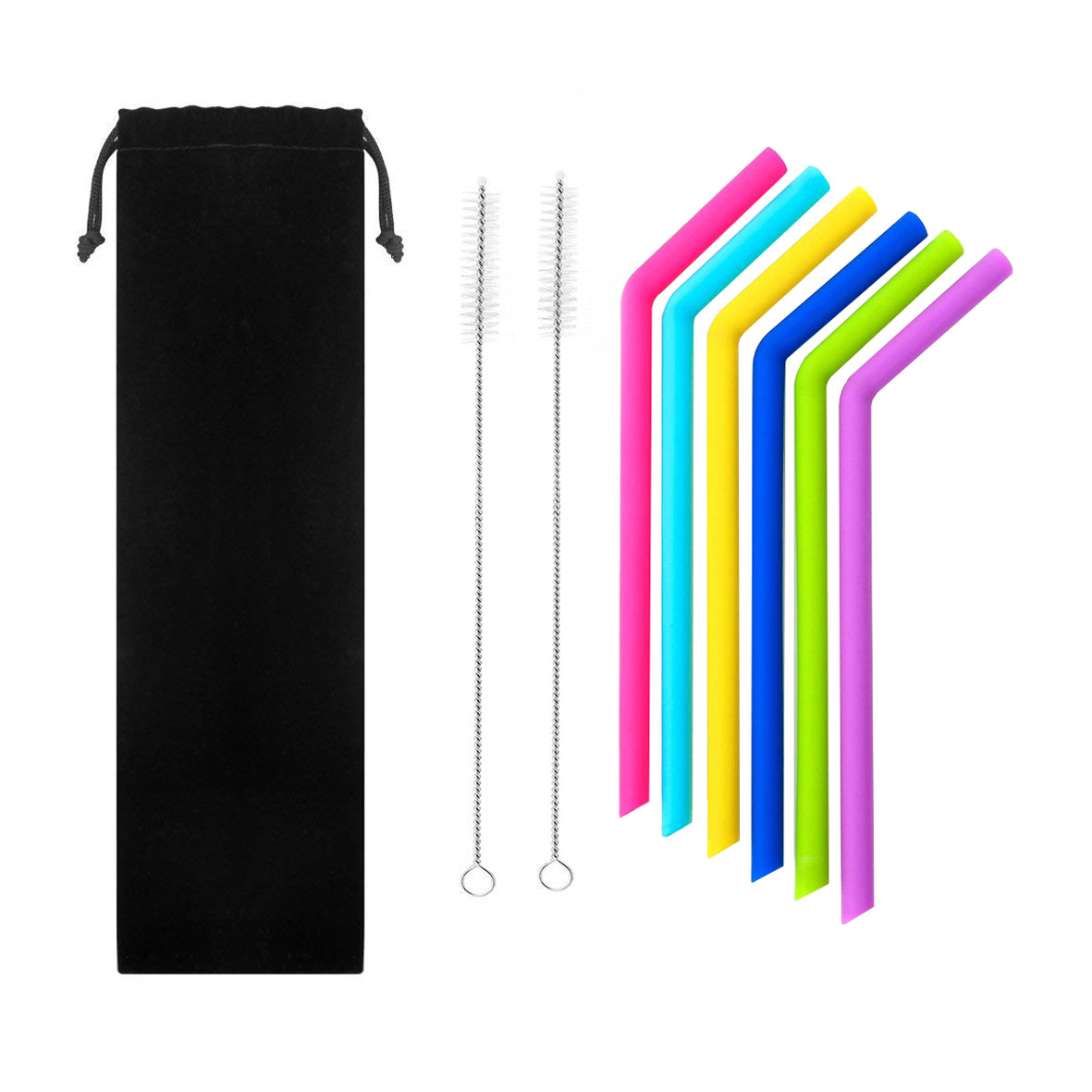 GL-AAJ1101 8 in 1 Silicone Drinking Bend Straw with Cleaning Brush