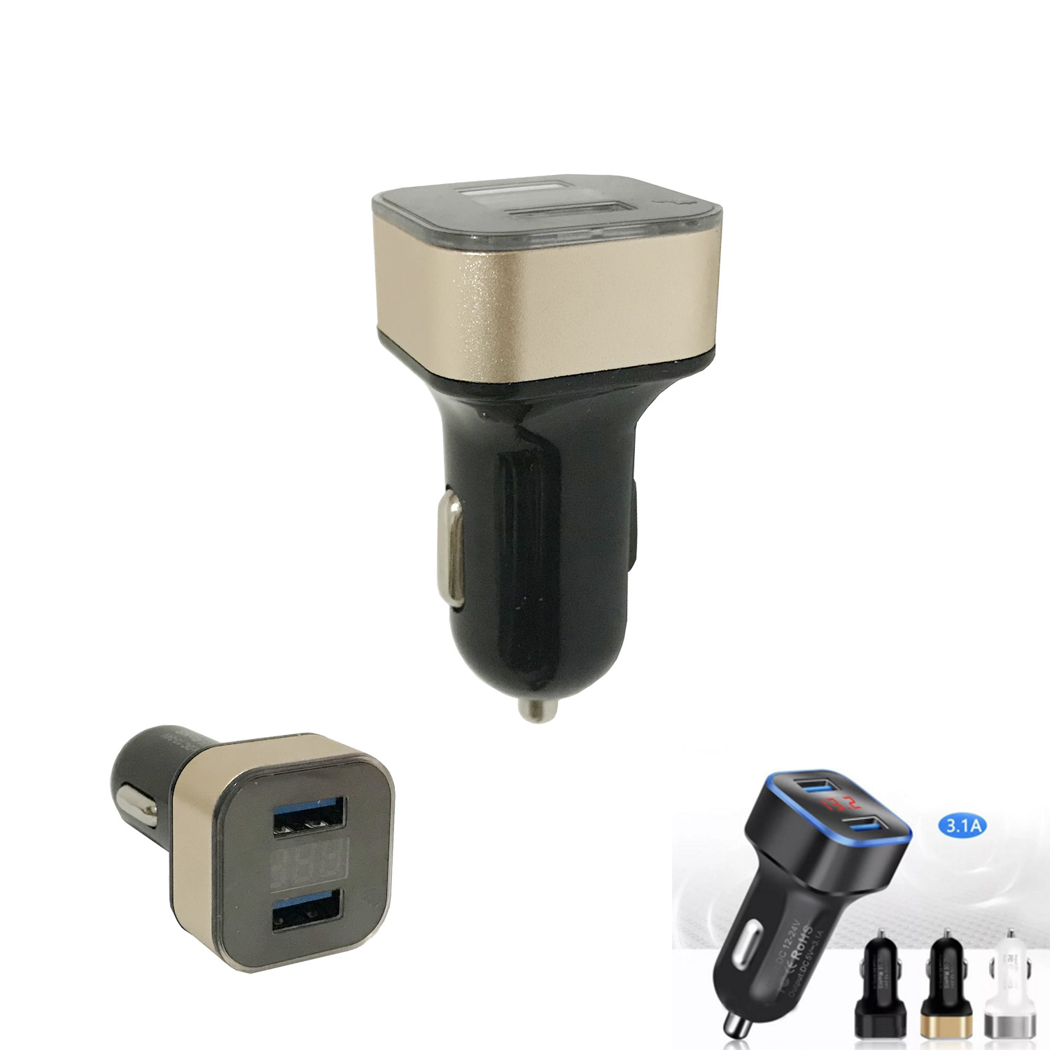 GL-AAA1432 Car Charger Dual Port USB with LED Display