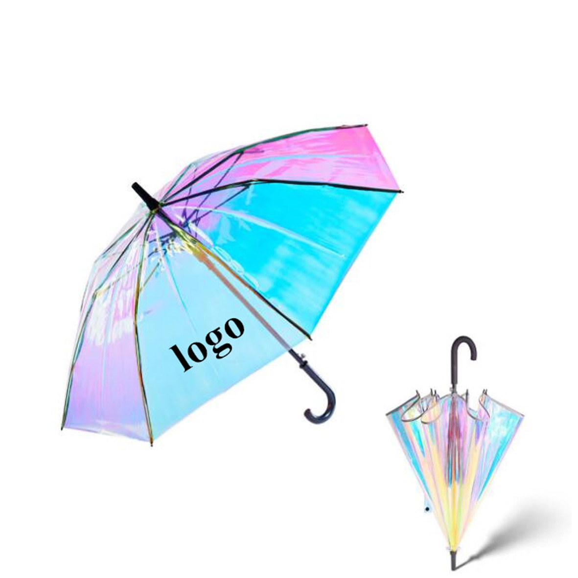 GL-JAH1009 Holographic Irridescent Laser Umbrella with Hook Handle