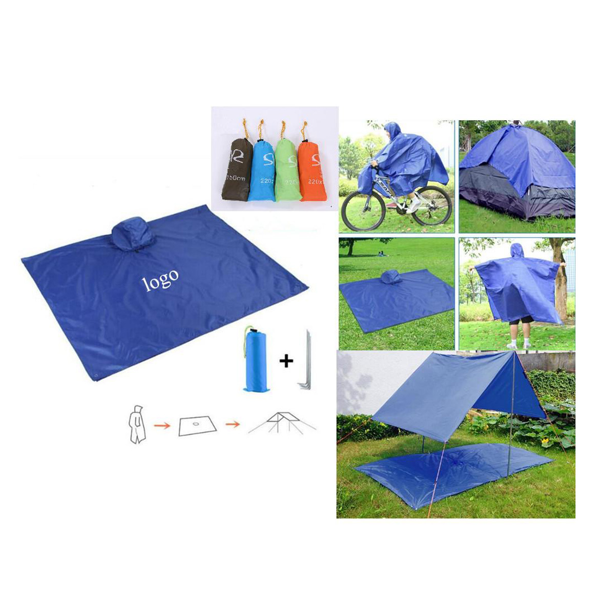 GL-JAH1018 3 in 1 Poncho Camping Mat Shelter Backpack Cover
