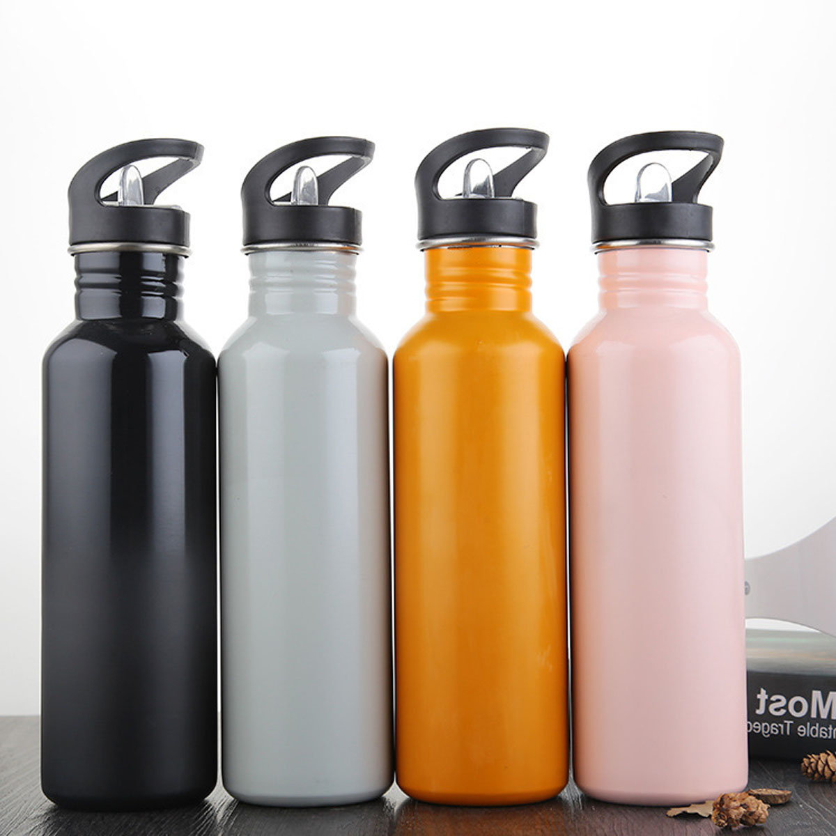 GL-AKL0063 25oz Single Wall Stainless Steel Water Bottle with Straw