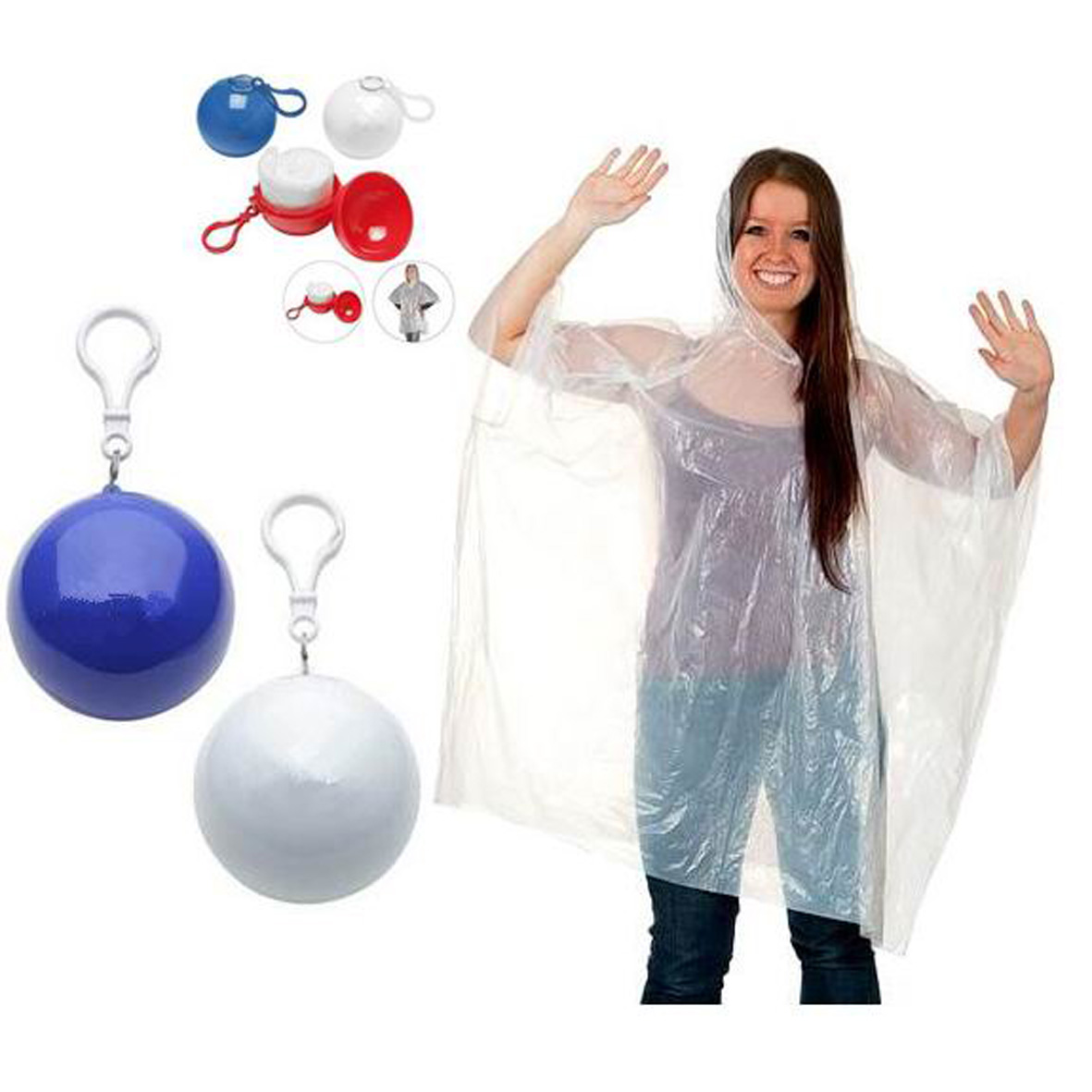 GL-ELY1132 Ball Shaped Disposable Hooded Poncho with Keychain