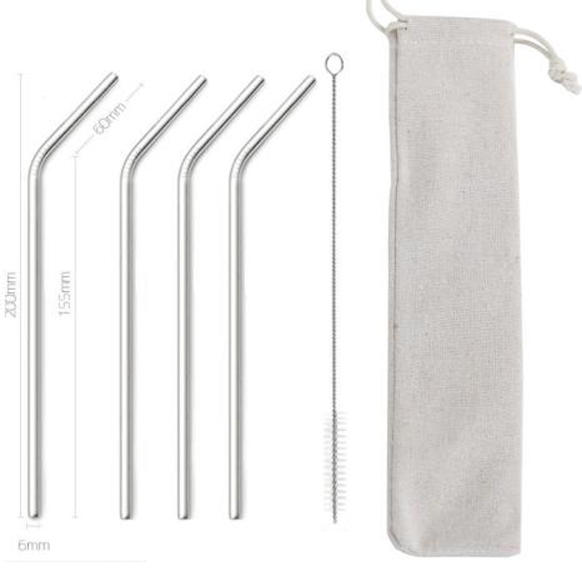 GL-ELY1254 5 in 1 Curved Stainless Steel Straw Set