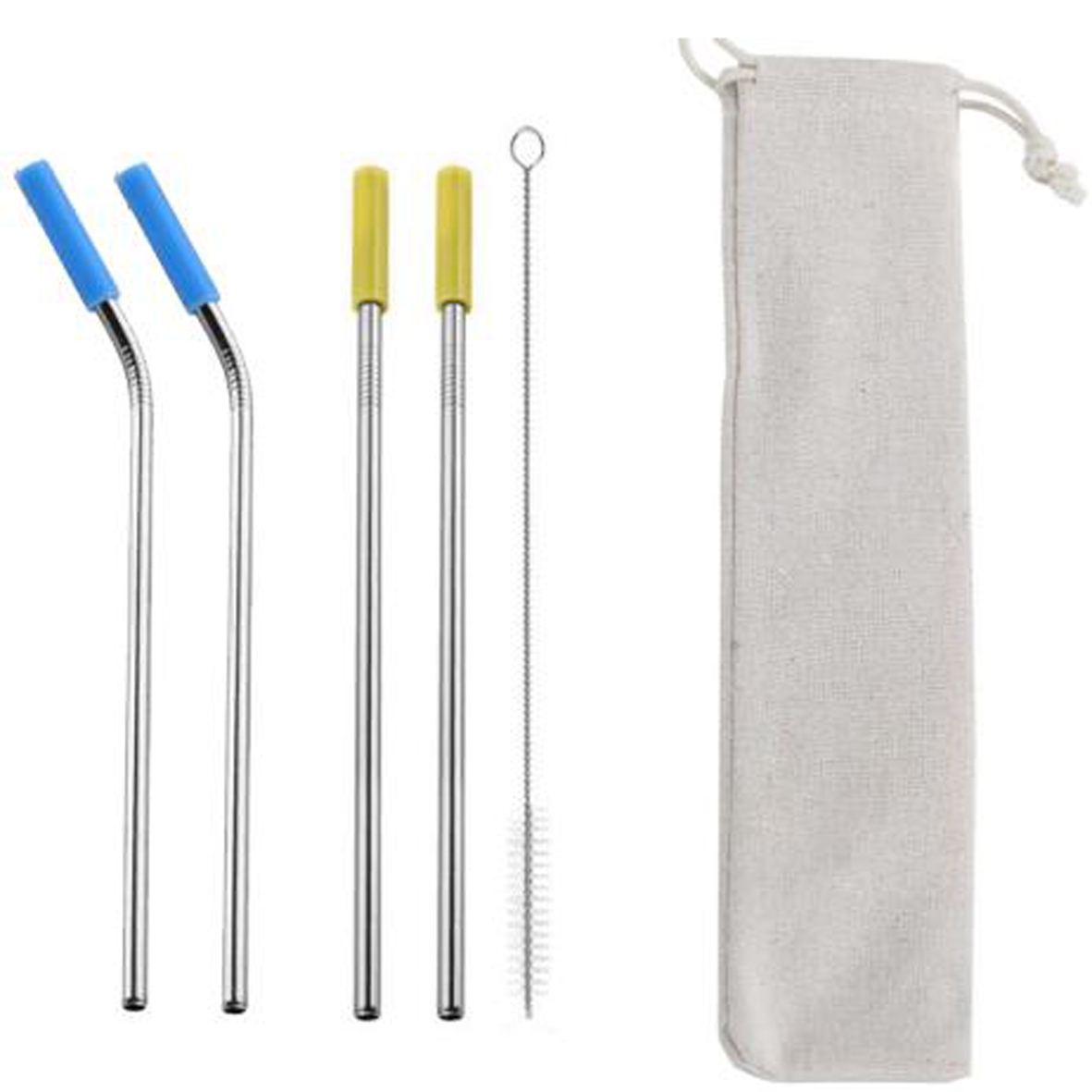 GL-ELY1256 5 in 1 Metal Straw Set with Silicone Tip