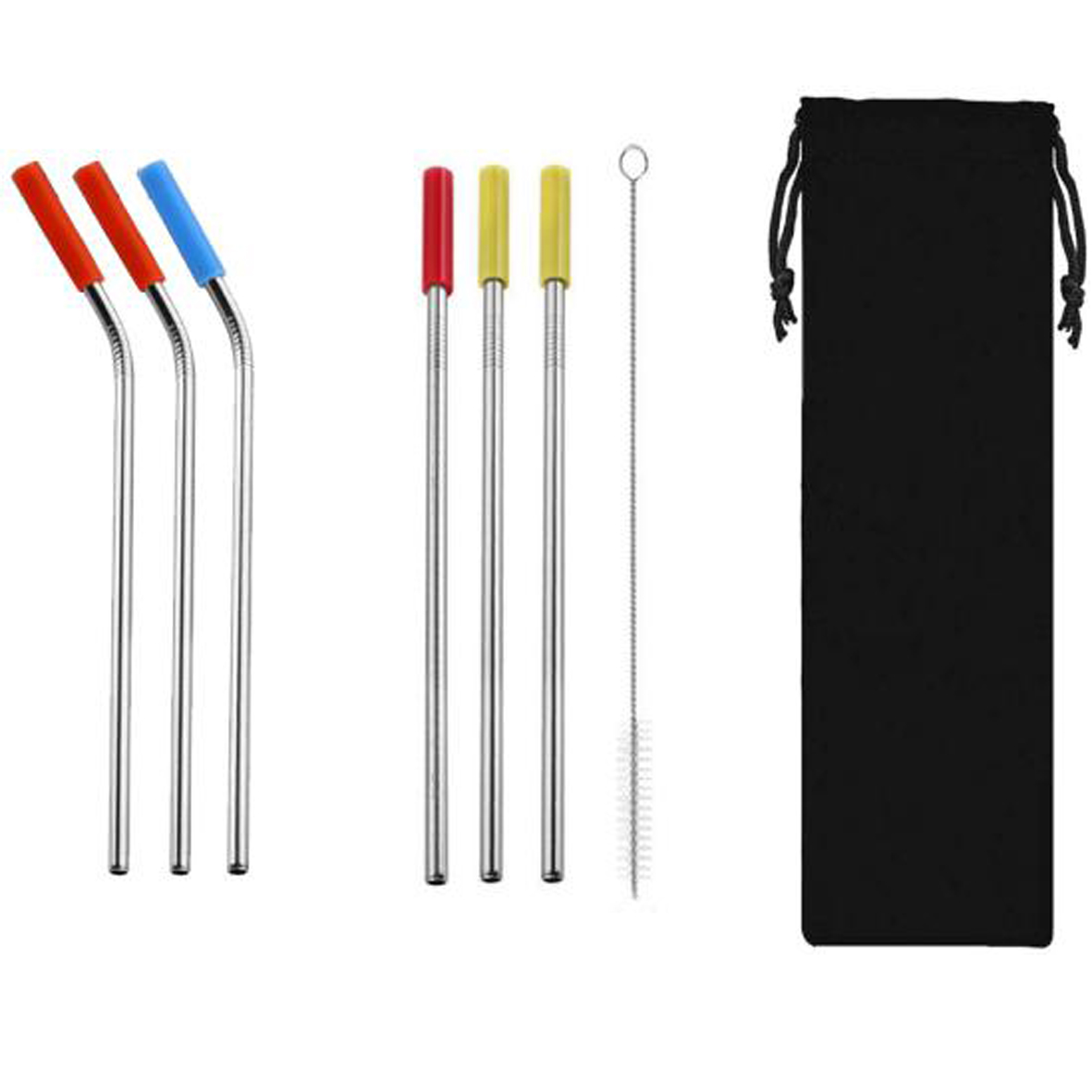 GL-ELY1257 7 in 1 Stainless Steel Straw Set with Rubber Tip
