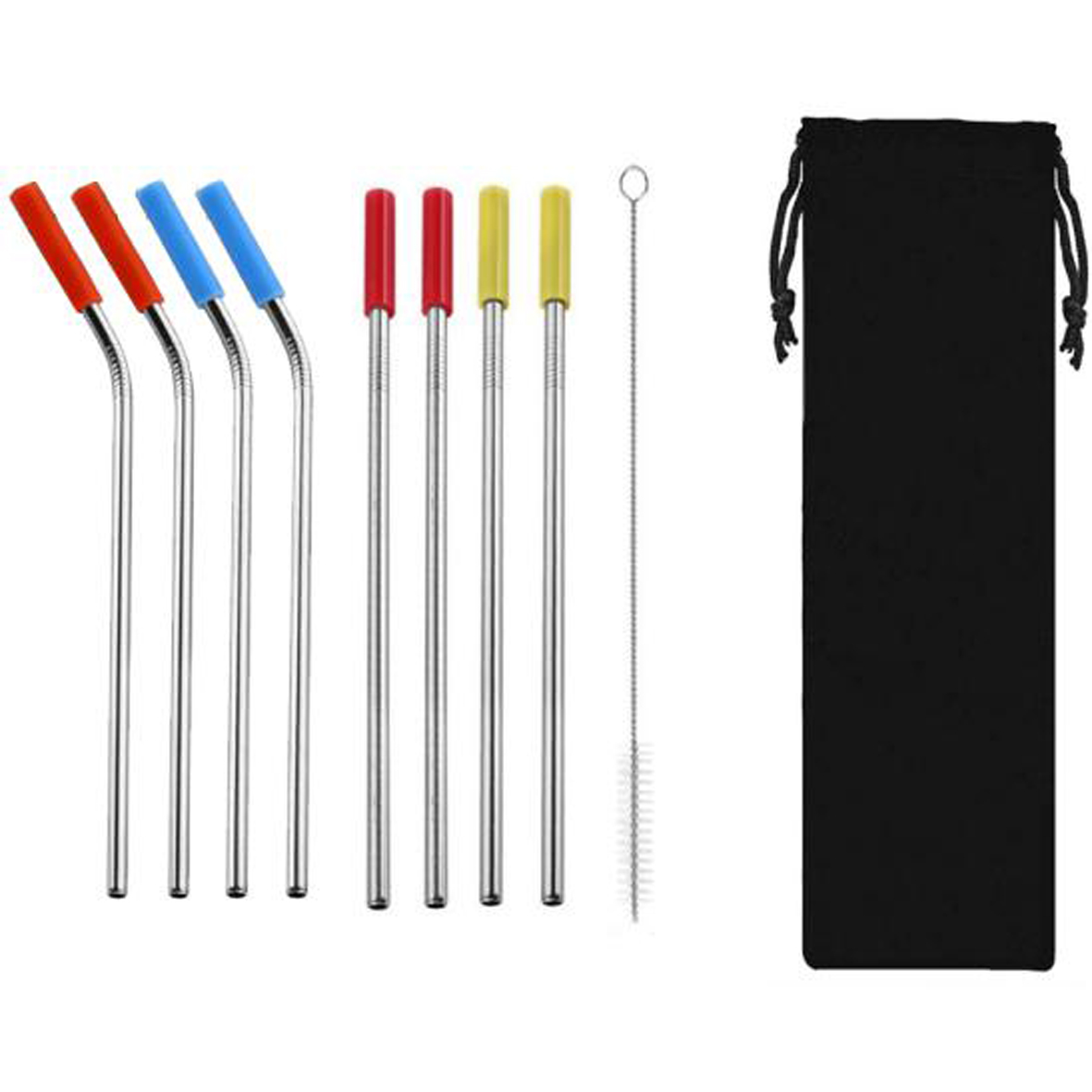 GL-ELY1258 9 in 1 Metal Straw Set with Rubber Tip