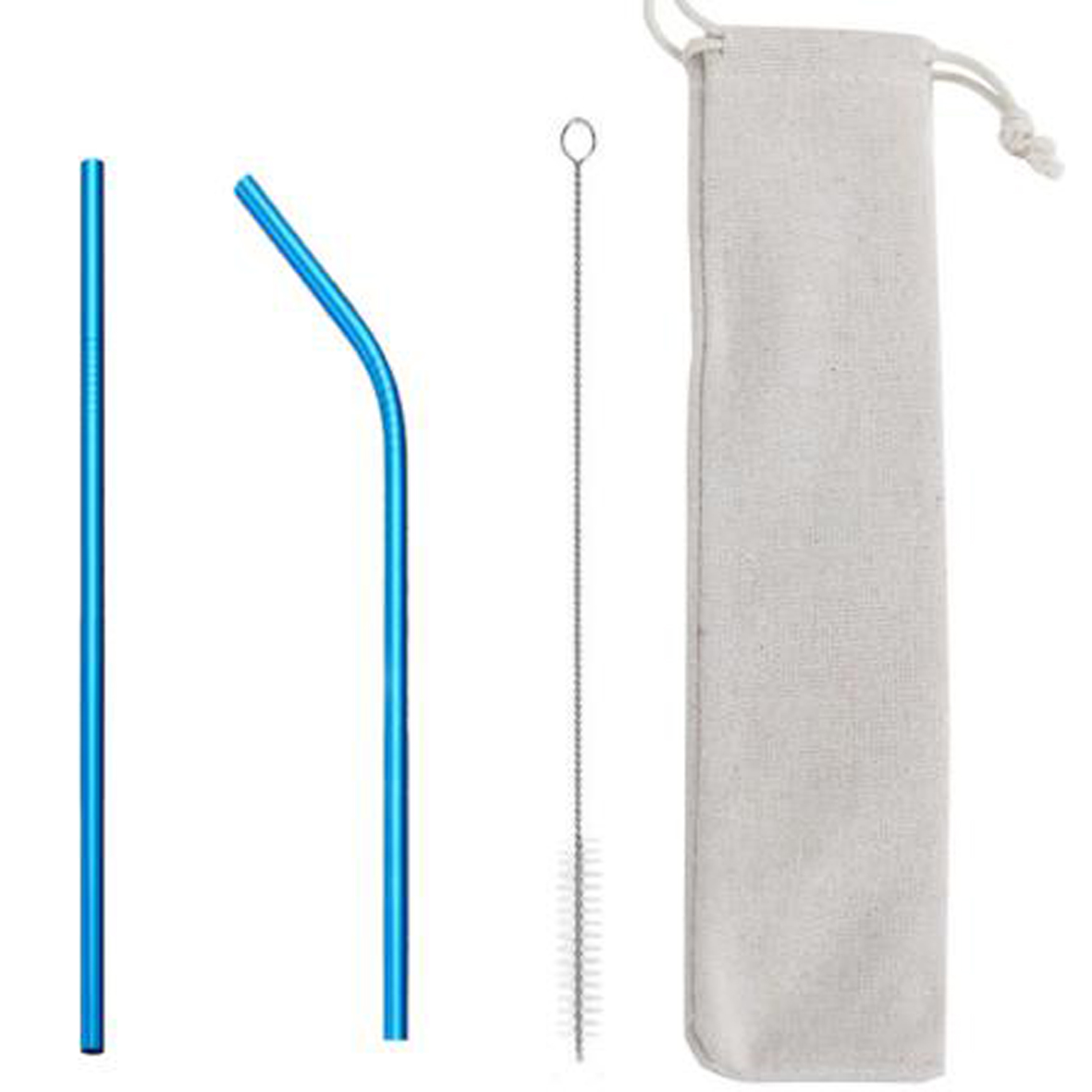 GL-ELY1259 3 in 1 Blue Stainless Steel Straw Set