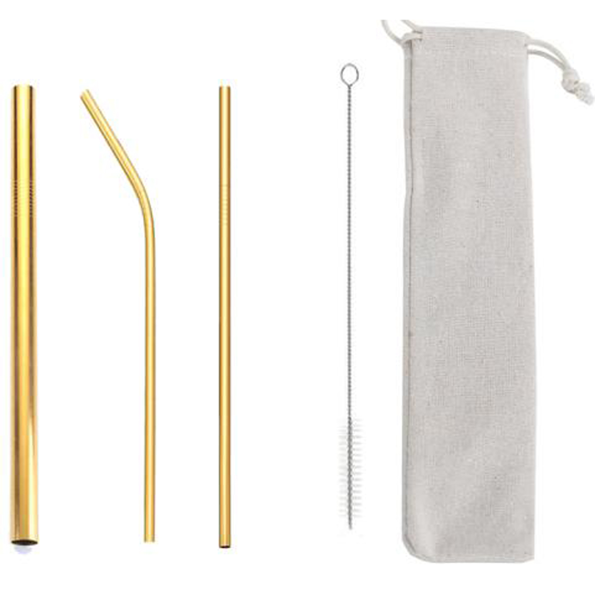 GL-ELY1260 4 in 1 Golden Metal Straw Set with Carrying Pouch