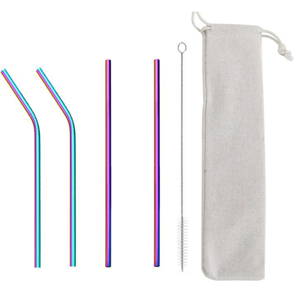 GL-ELY1261 5 in 1 Colored Stainless Steel Straw with Carrying Pouch