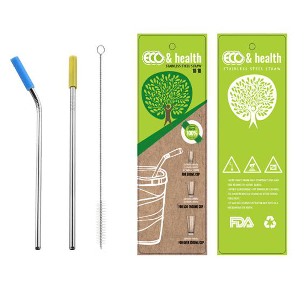 GL-ELY1269 3 in 1 Metal Straw Set with Blister Package