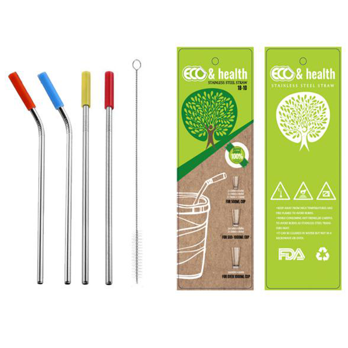 GL-ELY1270 5 in 1 Steel Straw Set with Cardboard Packing