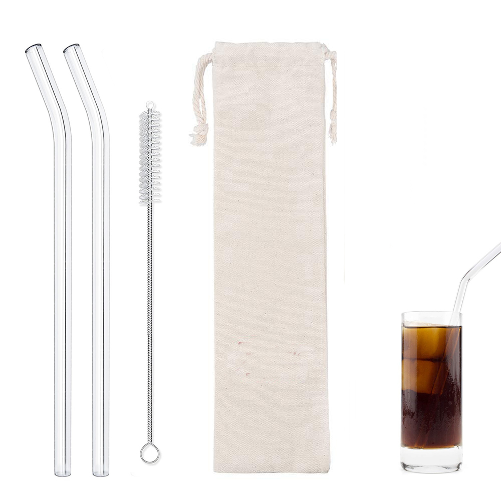 GL-AAJ1171 Bent Glass Straws with Cleaning Brush