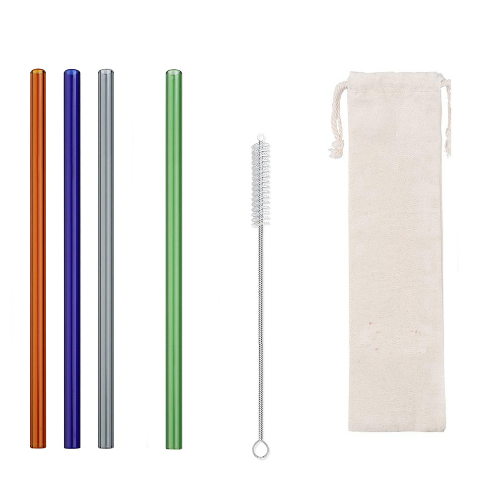 GL-AAJ1176 Colorful Glass Straws Set with Carryinng Pouch
