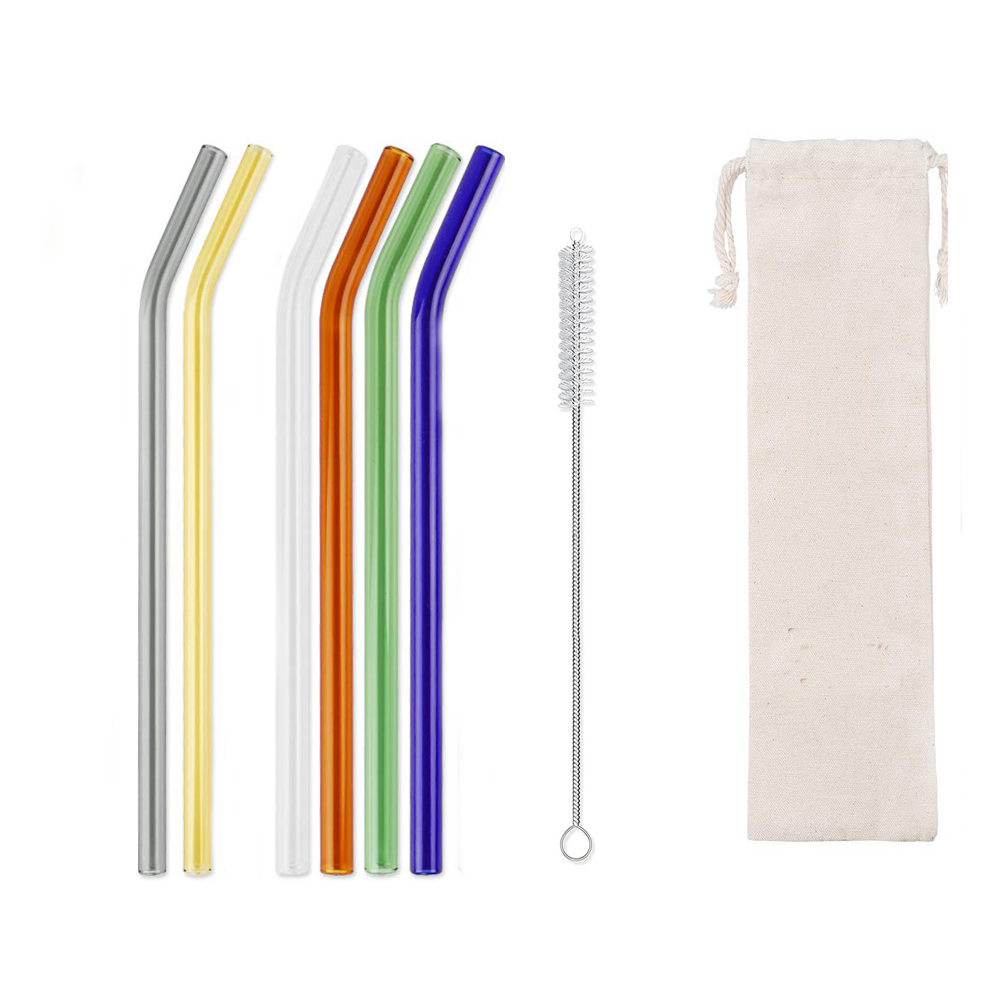 GL-AAJ1178 Colorful Glass Straws Set with Cleaning Brush