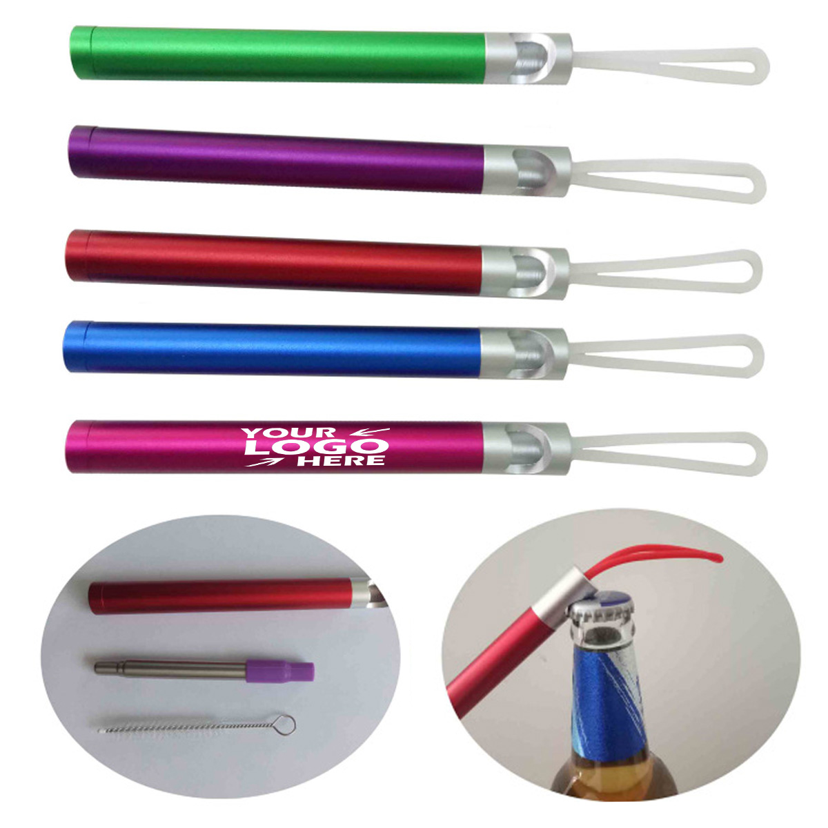 GL-EXT1012 Stainless Steel Telescopic Straw With Bottle Opener