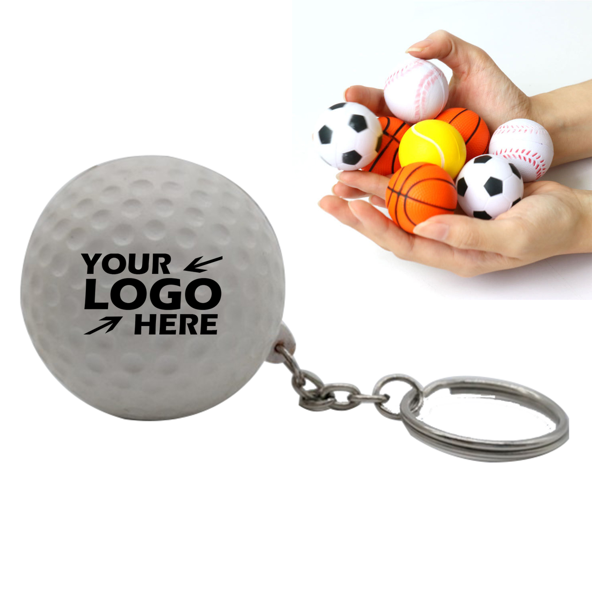 GL-SUH1020 Golf Ball Stress Reliever Keychain