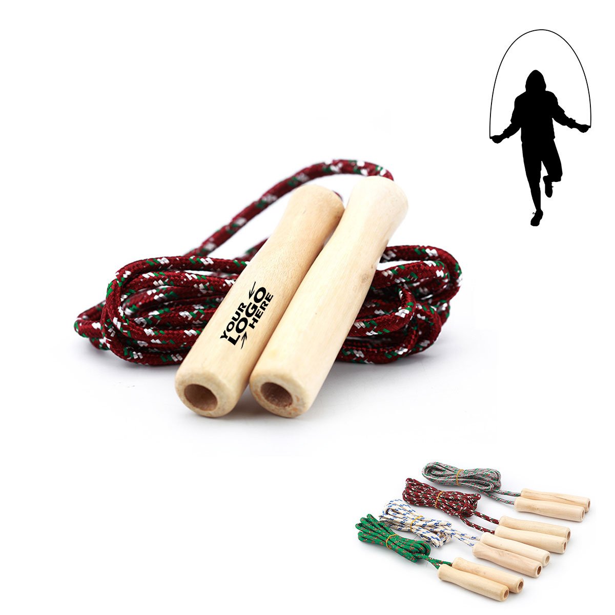 GL-GYT1015 Budget Wooden Handle Jump Rope with Logo Imprinted